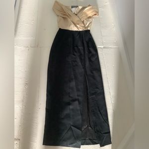 New 90s Jessica Howard off shoulder fitted dress gold/champagne black 2 4